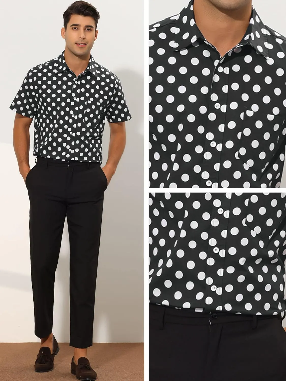 Lars Amadeus Polka Dots Dress Shirts for Men's Slim Fit Short Sleeves Button Summer Shirts