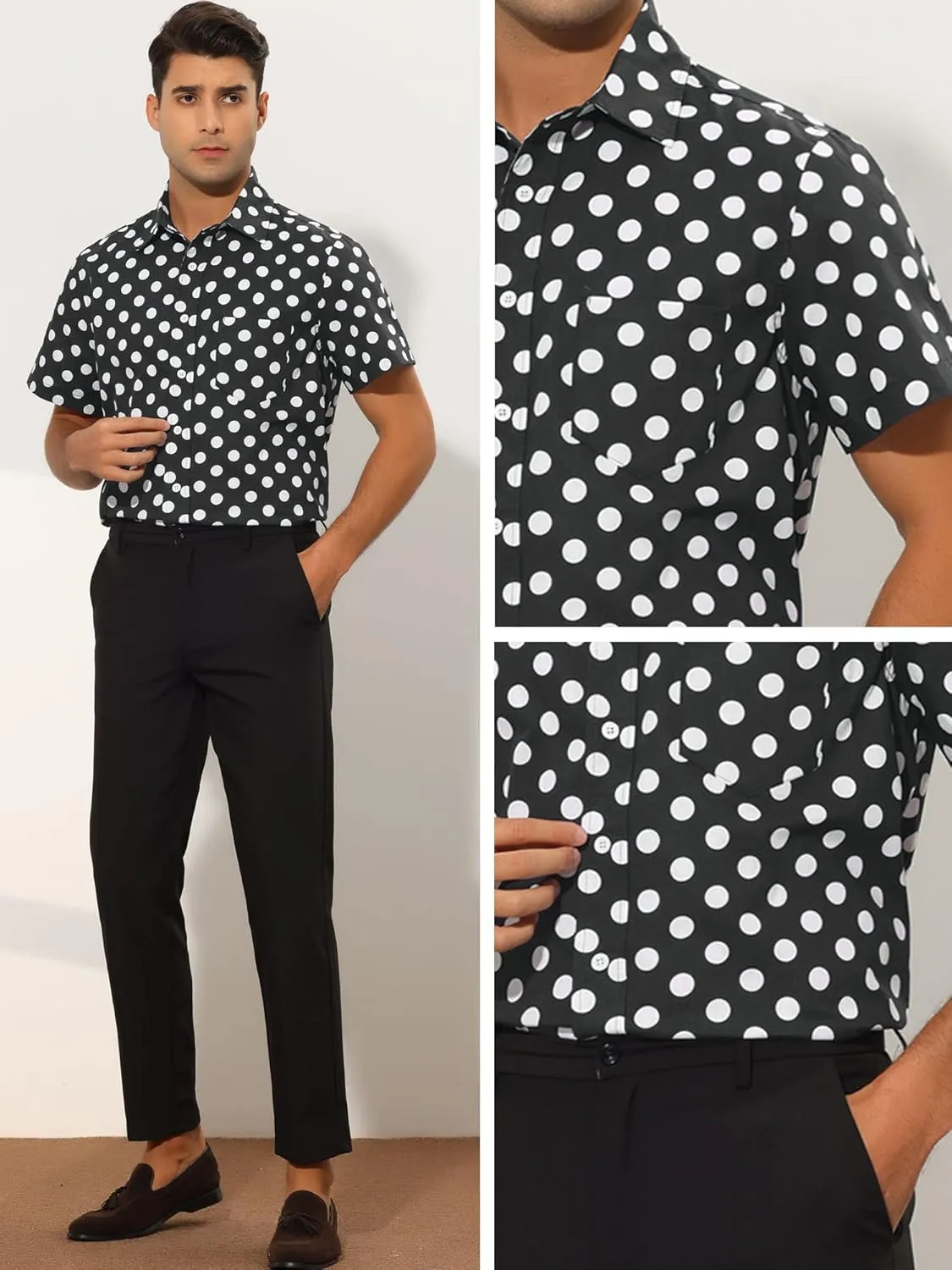 Lars Amadeus Polka Dots Dress Shirts for Men's Slim Fit Short Sleeves Button Summer Shirts