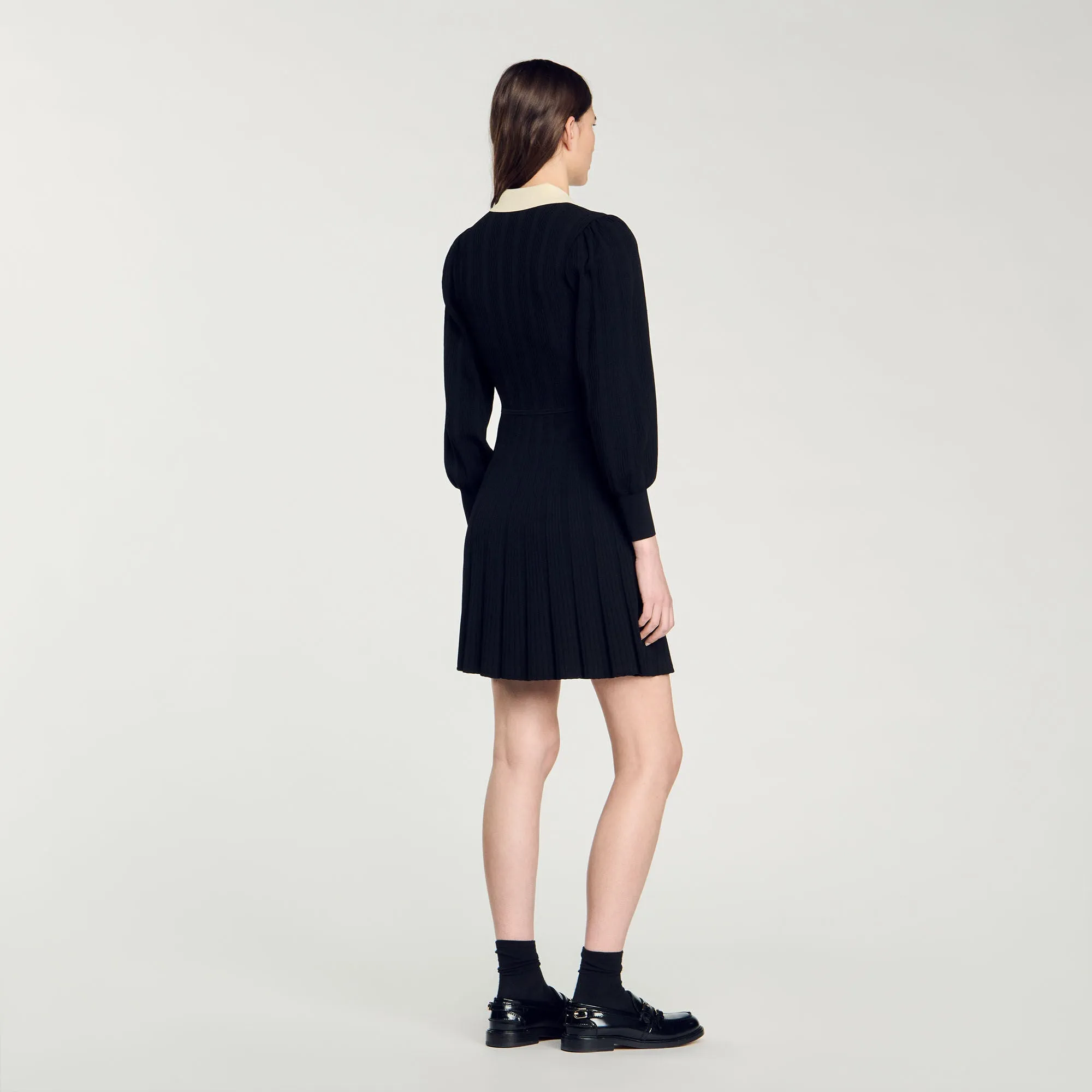 Lison Pleated Knit Dress Black / Ecru