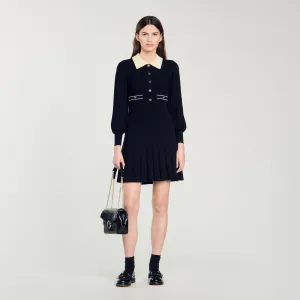 Lison Pleated Knit Dress Black / Ecru