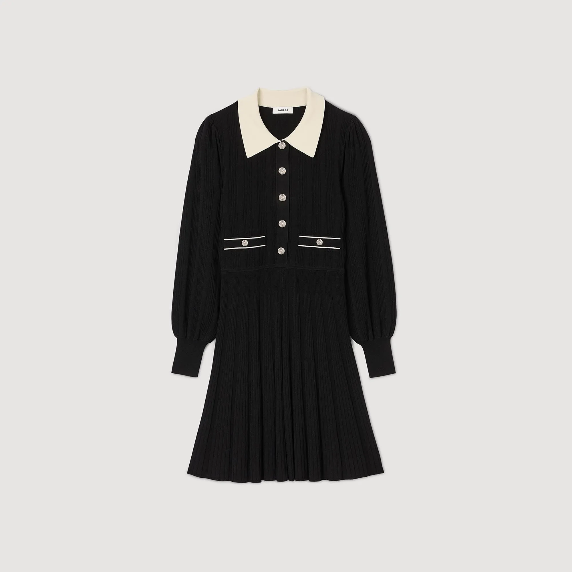 Lison Pleated Knit Dress Black / Ecru