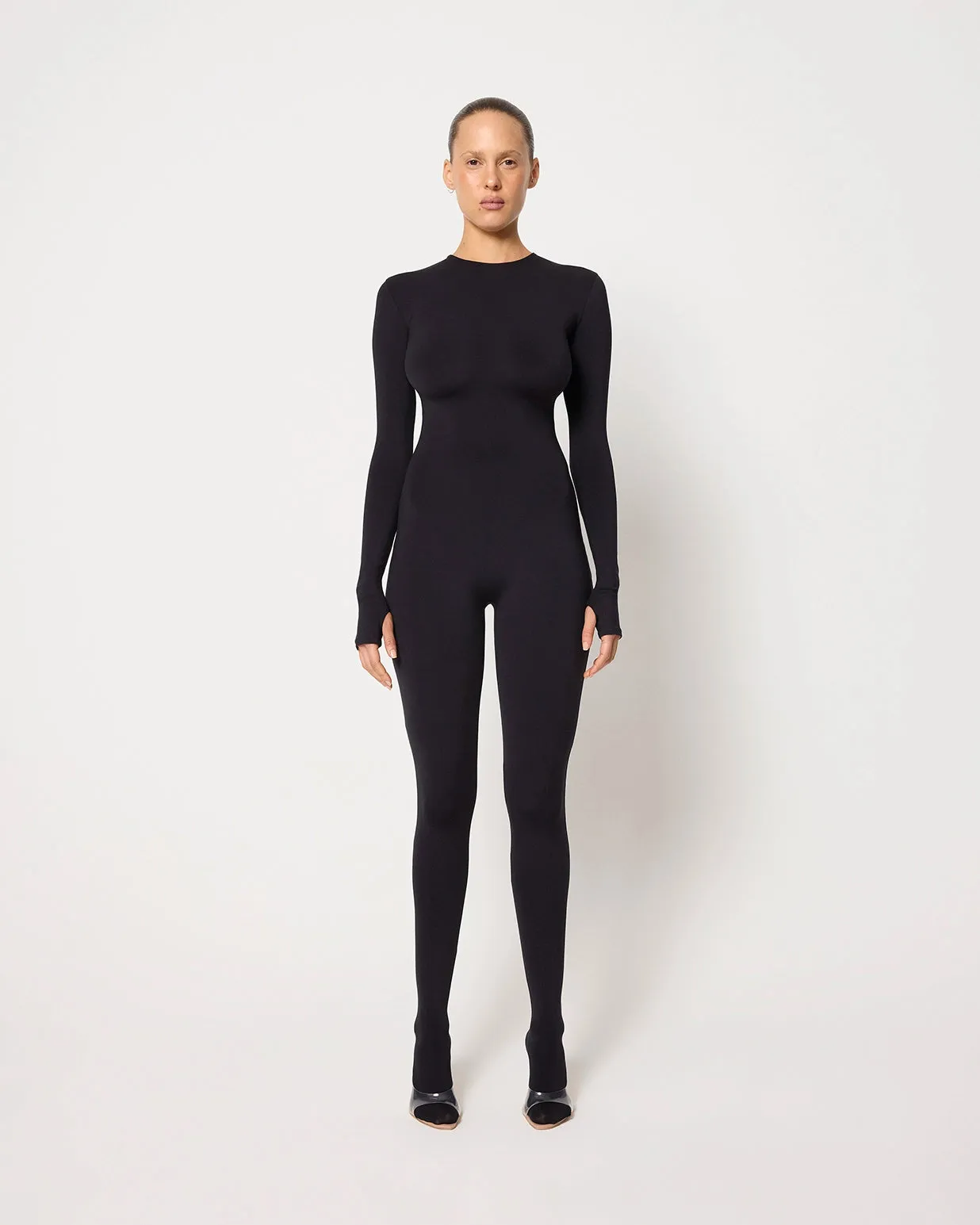 Long Sleeve Footed Catsuit | Black