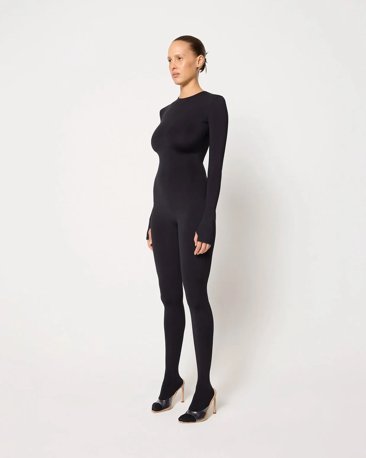Long Sleeve Footed Catsuit | Black
