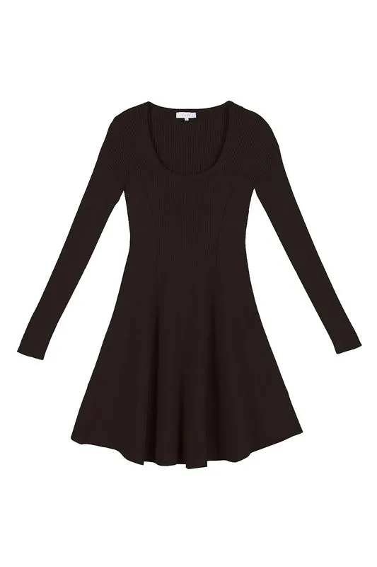 Long Sleeve Knitted Fit and Flare Mini Dress