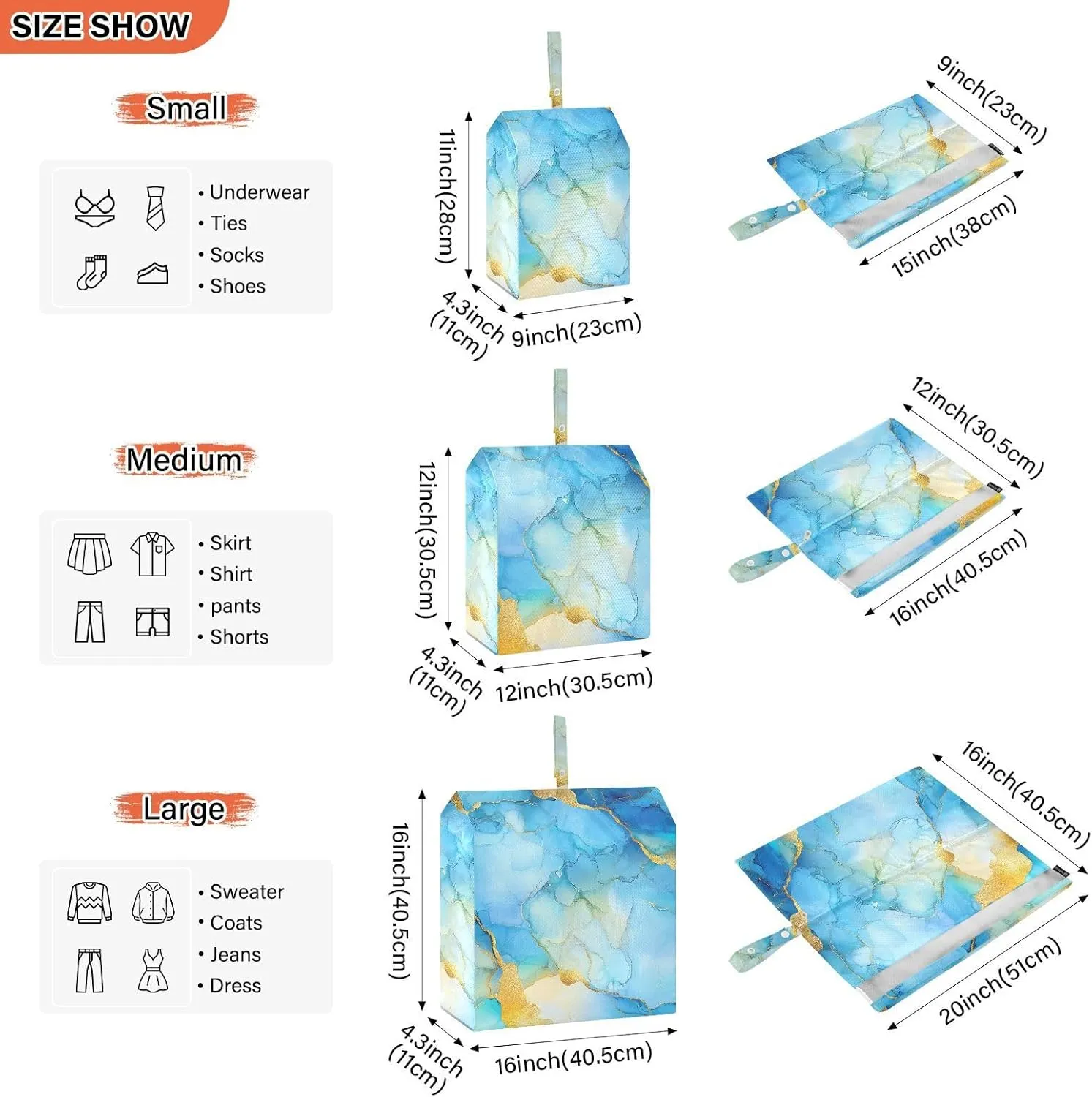 Luggage Space Saver, Organizadores De Maletas Para, Marble Yellow Blue, With Zipper, 3 Set Travel Packing Cubes For Suitcases, Garment Bag Closet Storage