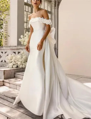 Luolandi Beach Formal Wedding Dresses Two Piece Square Neck Sleeveless Sweep / Brush Train Taffeta Bridal Gowns With Bow(s) Ivory