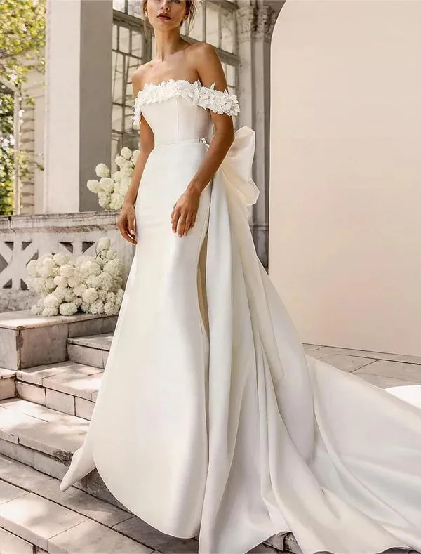 Luolandi Beach Formal Wedding Dresses Two Piece Square Neck Sleeveless Sweep / Brush Train Taffeta Bridal Gowns With Bow(s) Ivory
