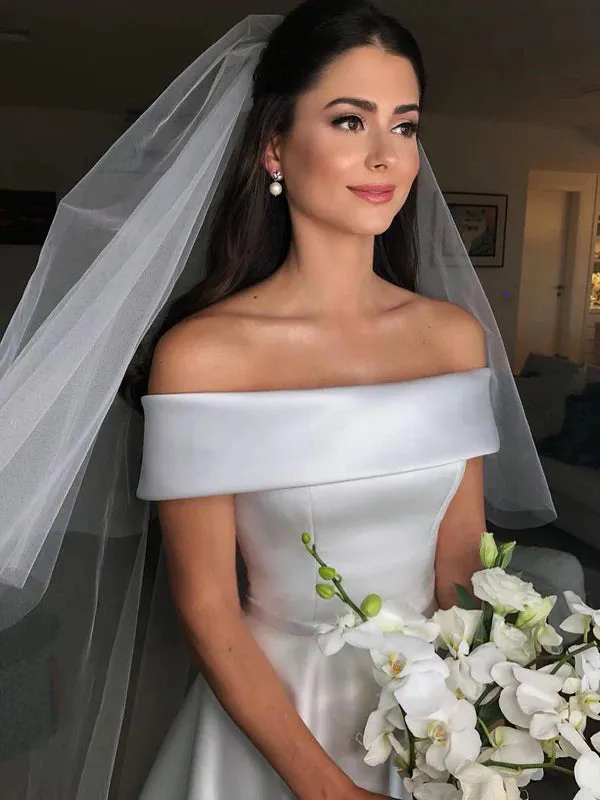 Luolandi Charming Satin A-line Wedding Dresses Long Bridal Gowns Off Shoulder Floor Length Simple