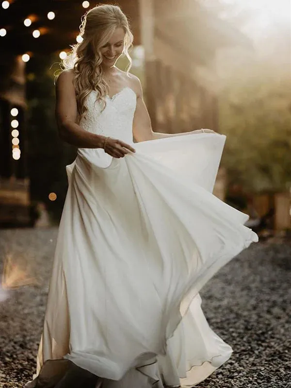 Luolandi Delicate Lace Bridal Gowns Sweetheart Chiffon A-line Wedding Dresses Off Shoulder Charming