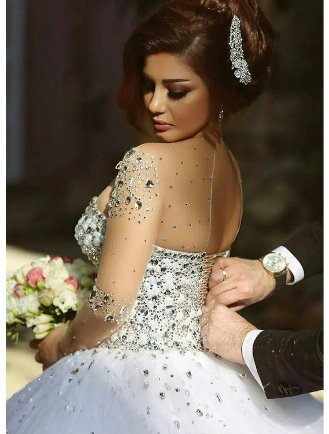 Luolandi Engagement Sparkle & Shine Formal Wedding Dresses Ball Gown Sweetheart Strapless Court Train Satin Bridal Gowns With Crystals
