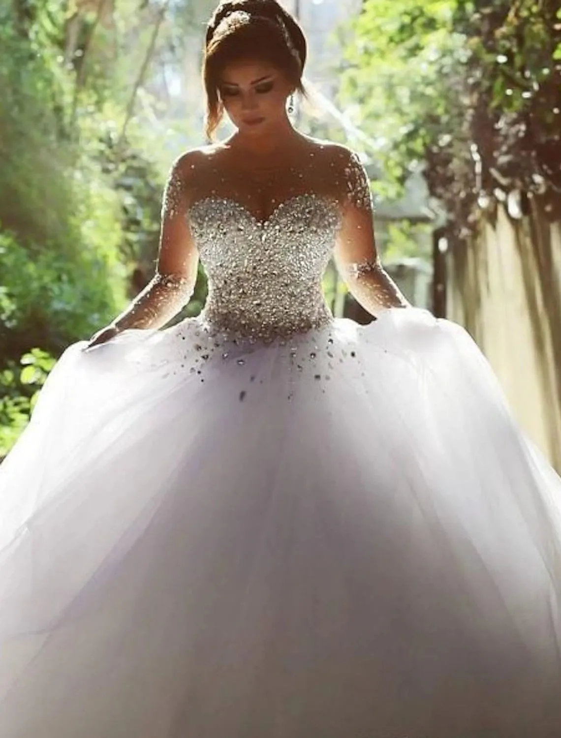 Luolandi Engagement Sparkle & Shine Formal Wedding Dresses Ball Gown Sweetheart Strapless Court Train Satin Bridal Gowns With Crystals