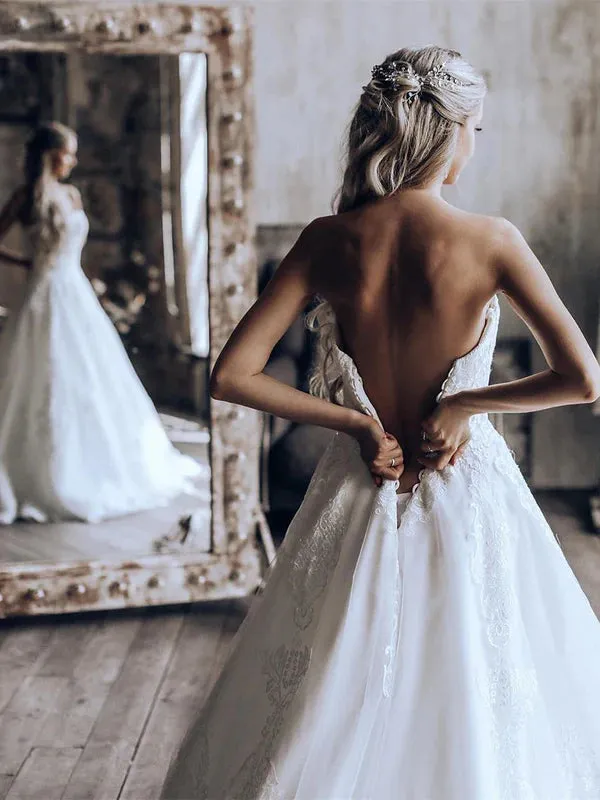 Luolandi Exquisite Sweetheart A-line Bridal Dresses Appliqued Gowns Off Shoulder Floor Length Wedding Dress