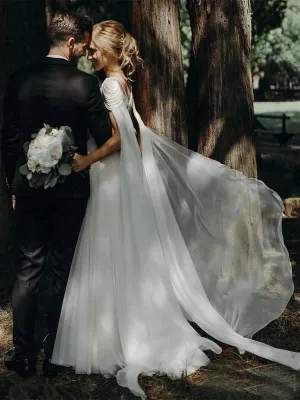 Luolandi Exquisite Tulle Wedding Dresses Long A-line Bridal Gowns With Pearls Charming