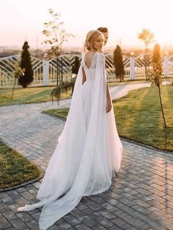 Luolandi Exquisite Tulle Wedding Dresses Long A-line Bridal Gowns With Pearls Charming
