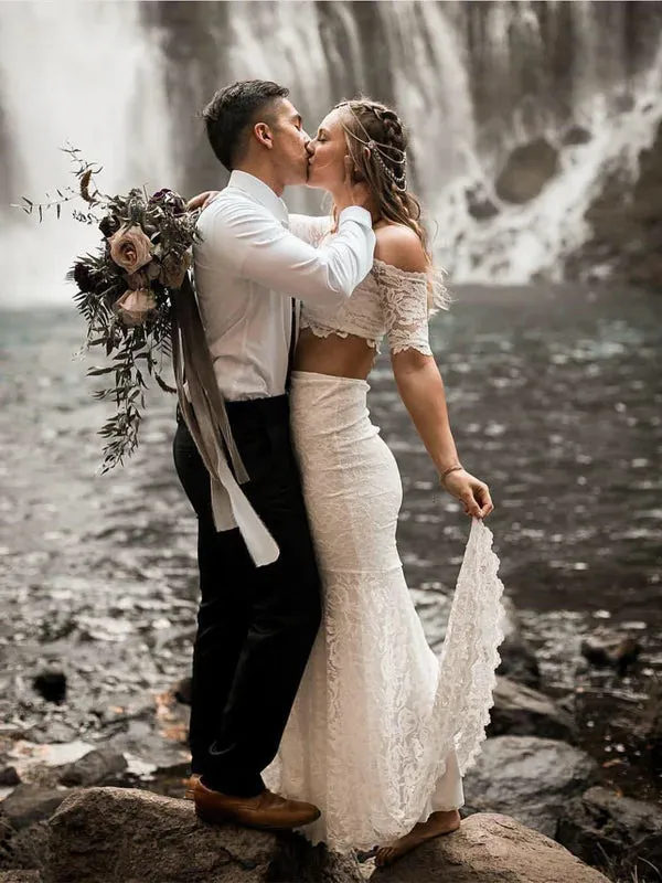 Luolandi Gorgeous 2 Pieces Lace Wedding Dresses Mermaid/Trumpet Gowns Off Shoulder