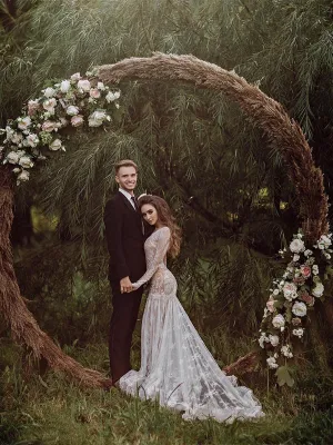 Luolandi Lace Wedding Dresses Mermaid Backless Bridal Gowns Long Sleeves Floor Length Elegant