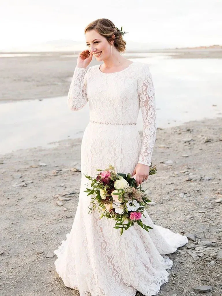 Luolandi Modest Lace Mermaid Wedding Dresses Country With Long Sleeves Gowns Elegant
