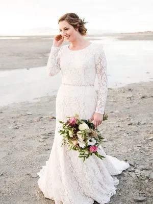 Luolandi Modest Lace Mermaid Wedding Dresses Country With Long Sleeves Gowns Elegant