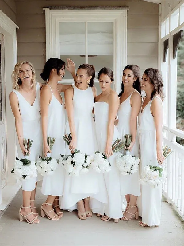 Luolandi Simple Satin Wedding Dresses A-line Long Bridal Gowns Sleeveless Solid Color Elegant