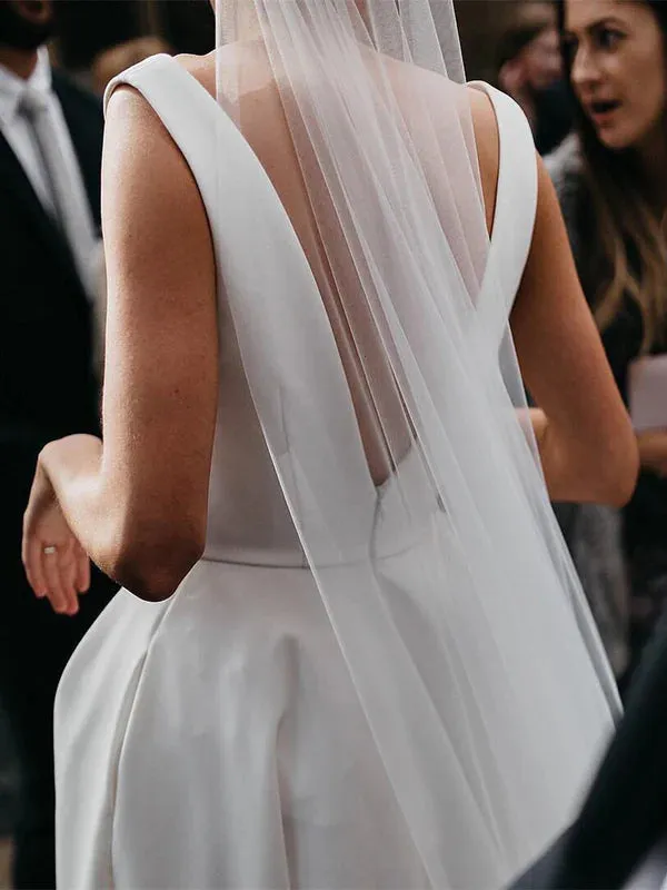Luolandi Stunning V-neck Satin Wedding Dresses A-line Bridal Gowns Simple Sexy Elegant