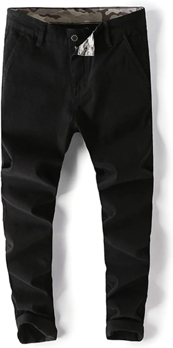 Lu's Chic Men's Chino Pants Cotton Lightweight Stretch Cuffed Slim Fit Tapered Fitted Trousers Casual Pants Streetwear