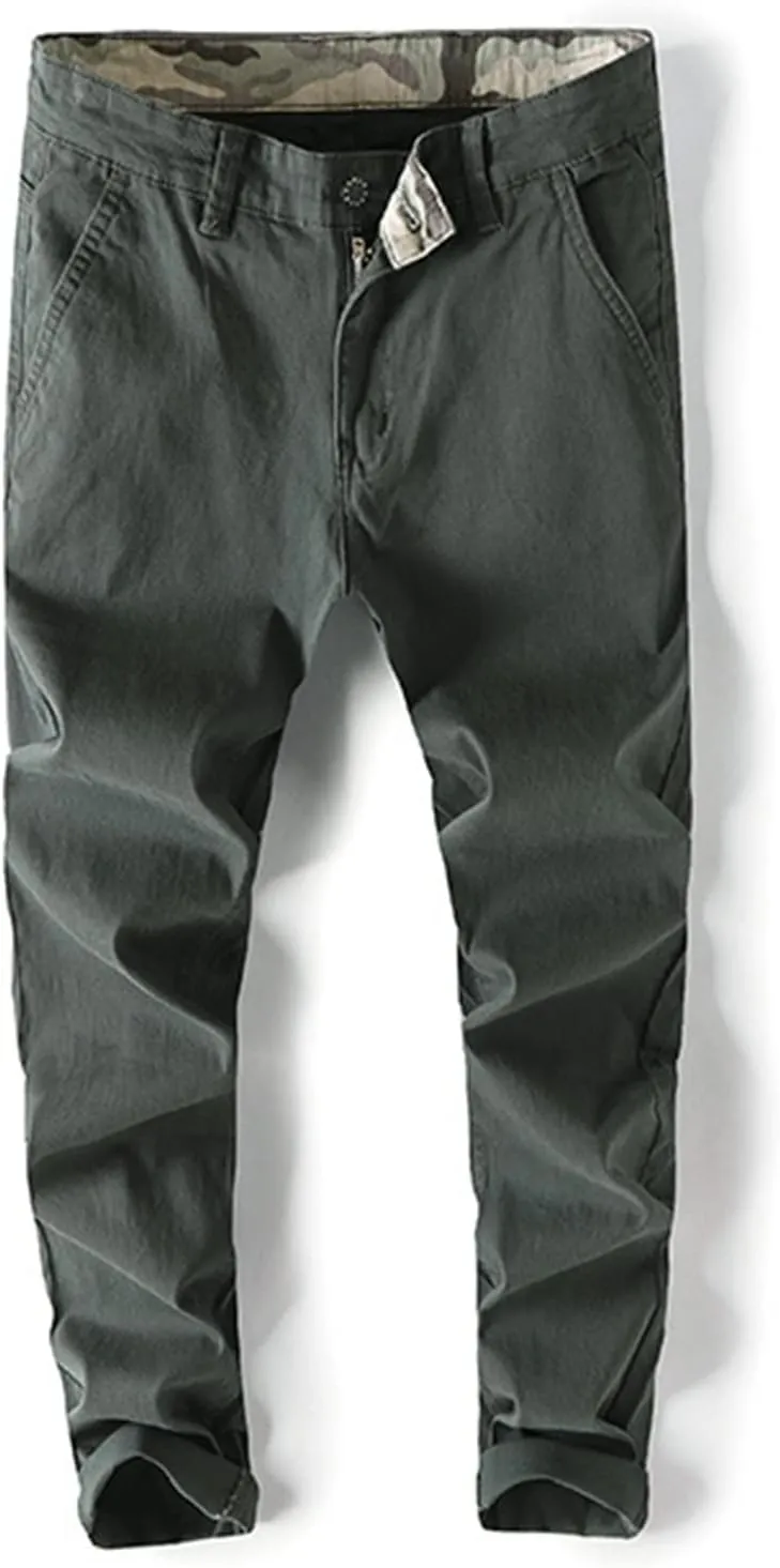 Lu's Chic Men's Chino Pants Cotton Lightweight Stretch Cuffed Slim Fit Tapered Fitted Trousers Casual Pants Streetwear