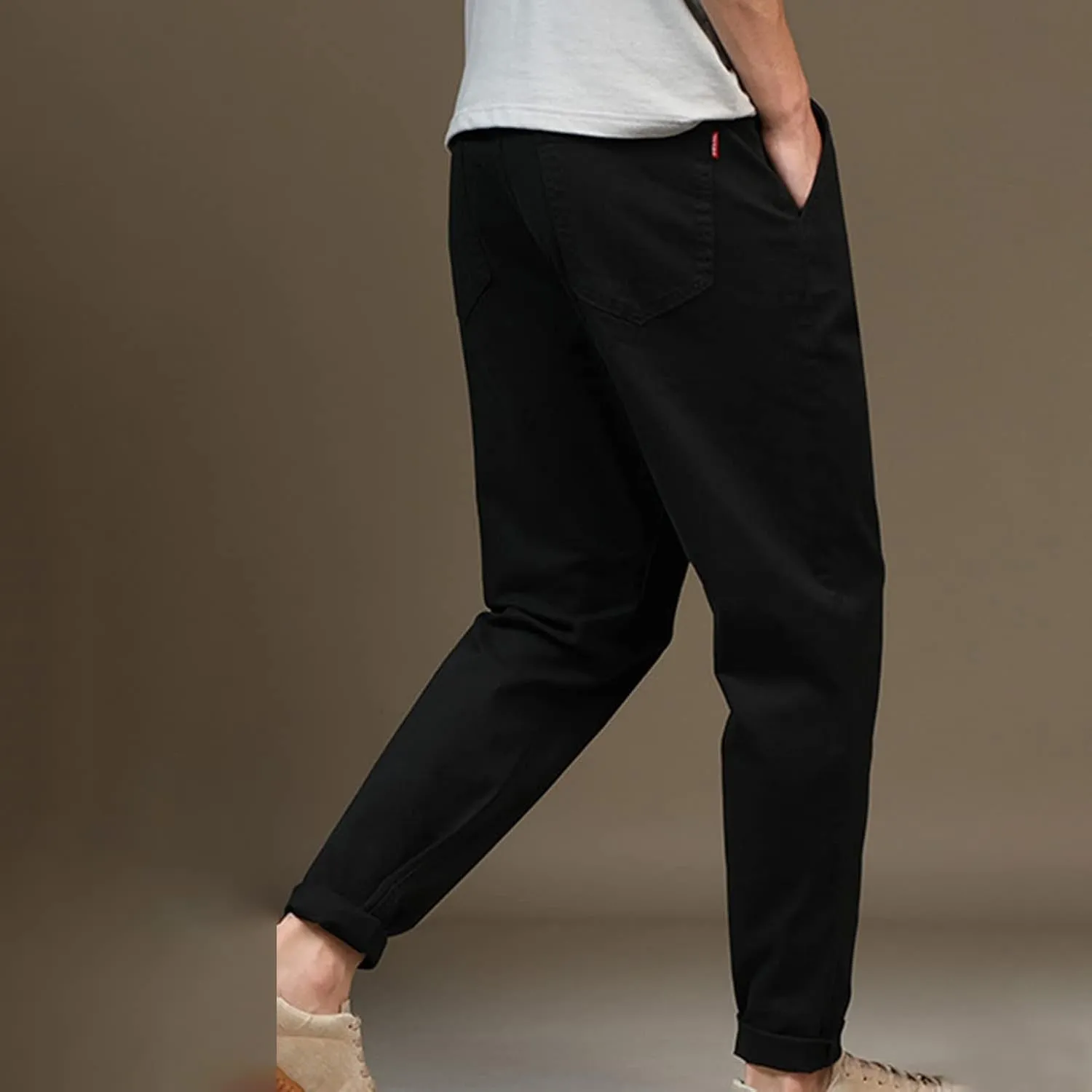 Lu's Chic Men's Chino Pants Cotton Lightweight Stretch Cuffed Slim Fit Tapered Fitted Trousers Casual Pants Streetwear