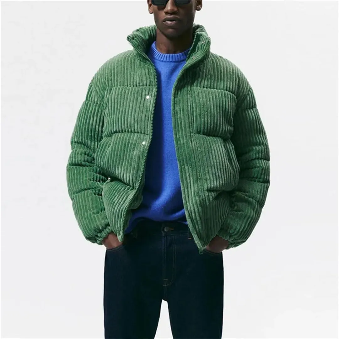Male Thickened Retro Corduroy Jacket Padded Collar Casual Cotton-Padded Coat
