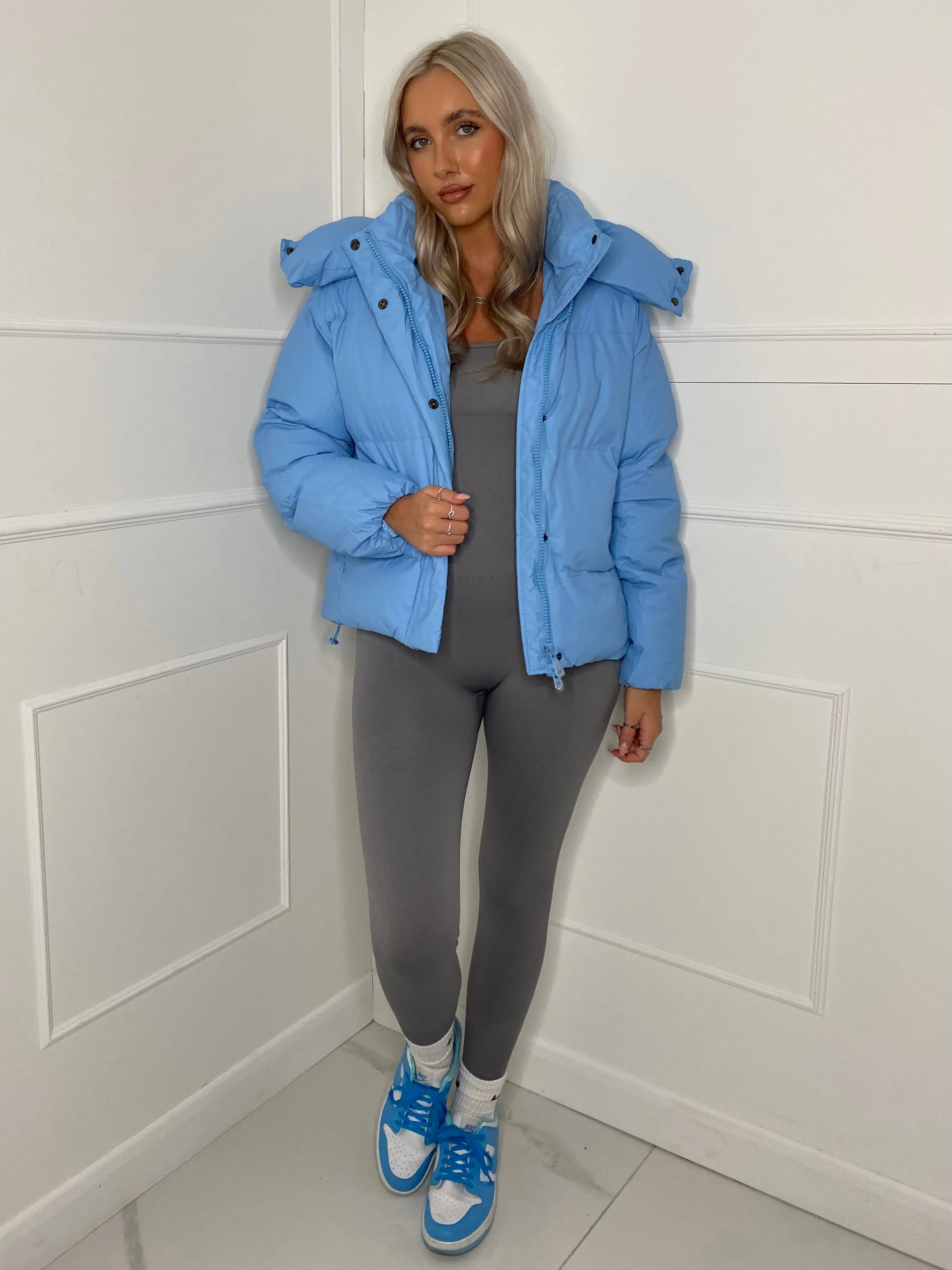 Matte PU Oversized Puffer Coat - Baby Blue