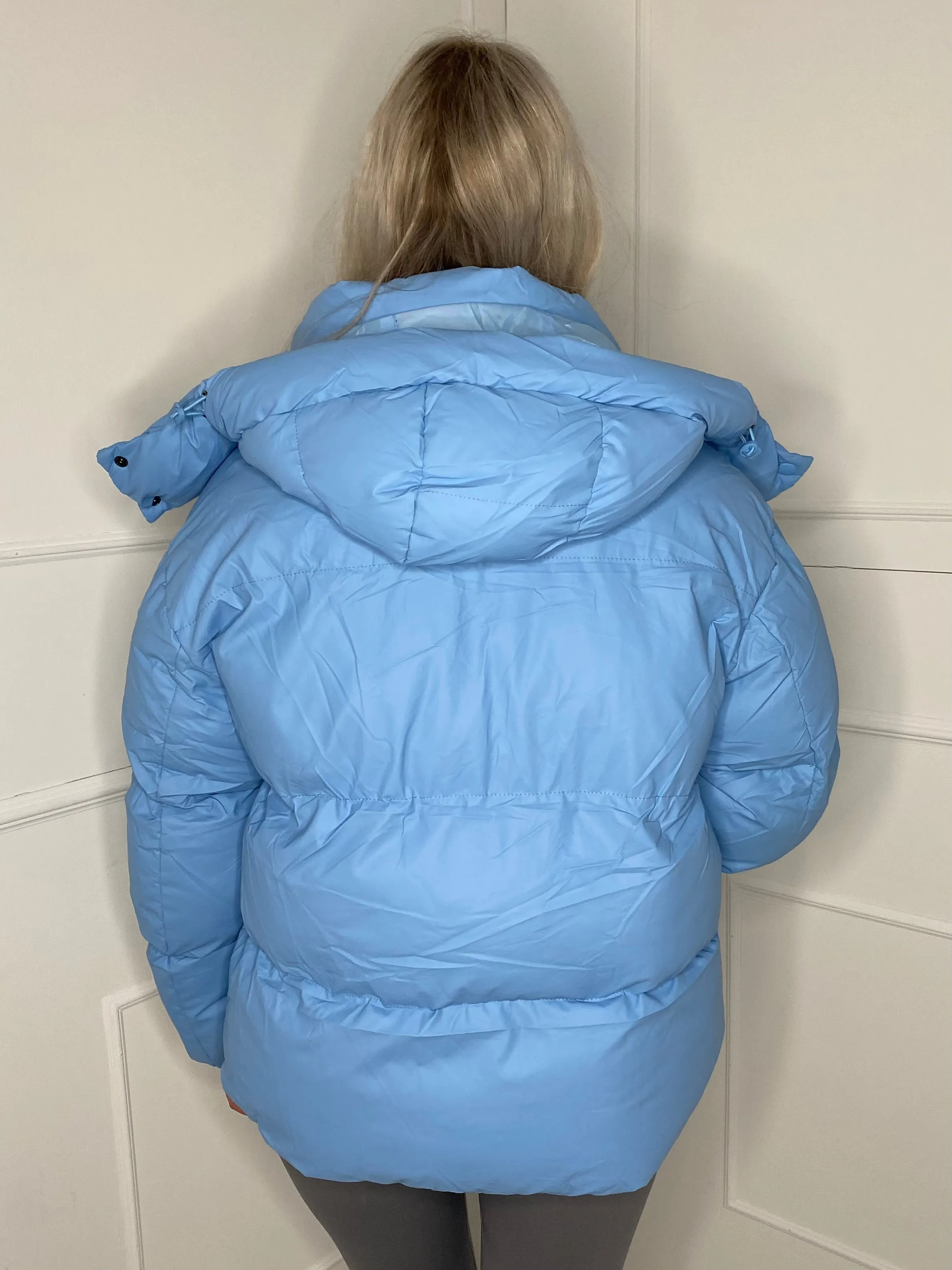 Matte PU Oversized Puffer Coat - Baby Blue