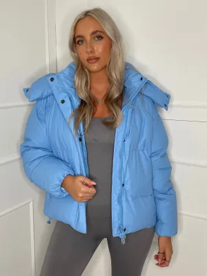 Matte PU Oversized Puffer Coat - Baby Blue