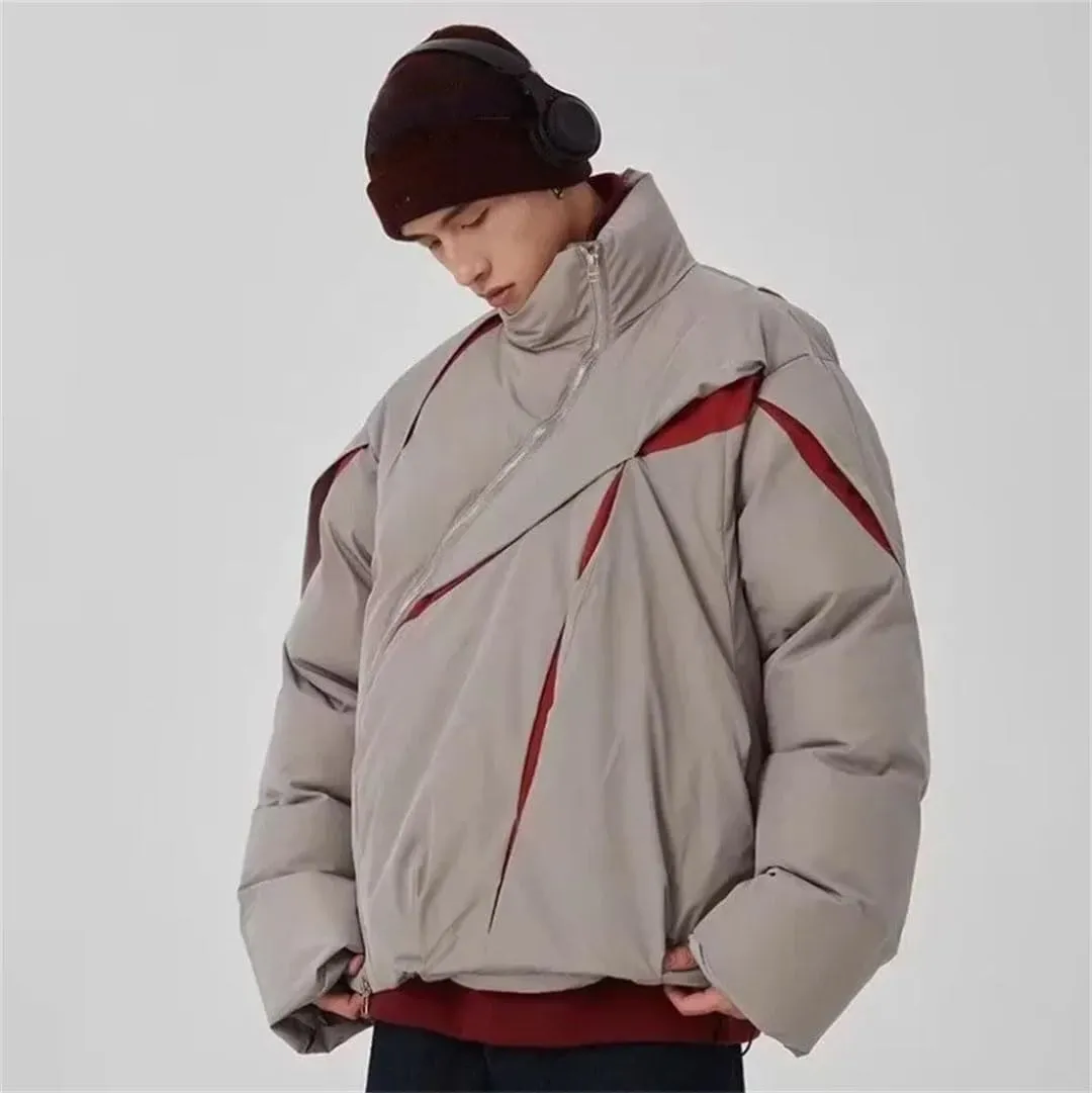 Men Women Cotton Padded Jacket Coat High Street Thicken Warm Stand Collar Loose Outwear