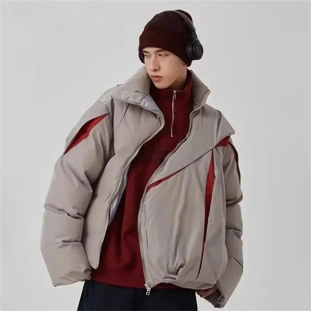 Men Women Cotton Padded Jacket Coat High Street Thicken Warm Stand Collar Loose Outwear