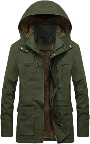 Mens Cargo Coat Thick Warm Jacket Man Parkas Casual Cotton Padded Jacket Multi-Pocket Hoodies