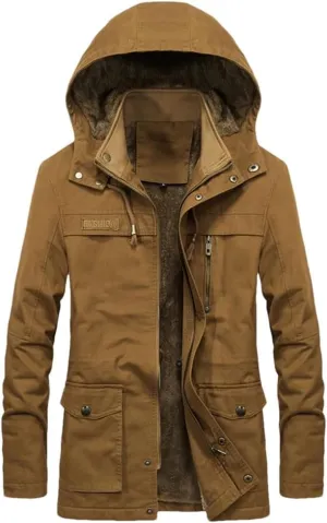 Mens Cargo Coat Thick Warm Jacket Man Parkas Casual Cotton Padded Jacket Multi-Pocket Hoodies