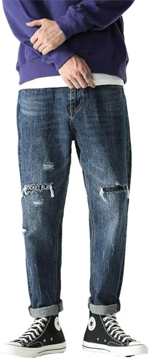 Mens Hardwearing Comfortable Trousers Ripped Jeans Harem Pants
