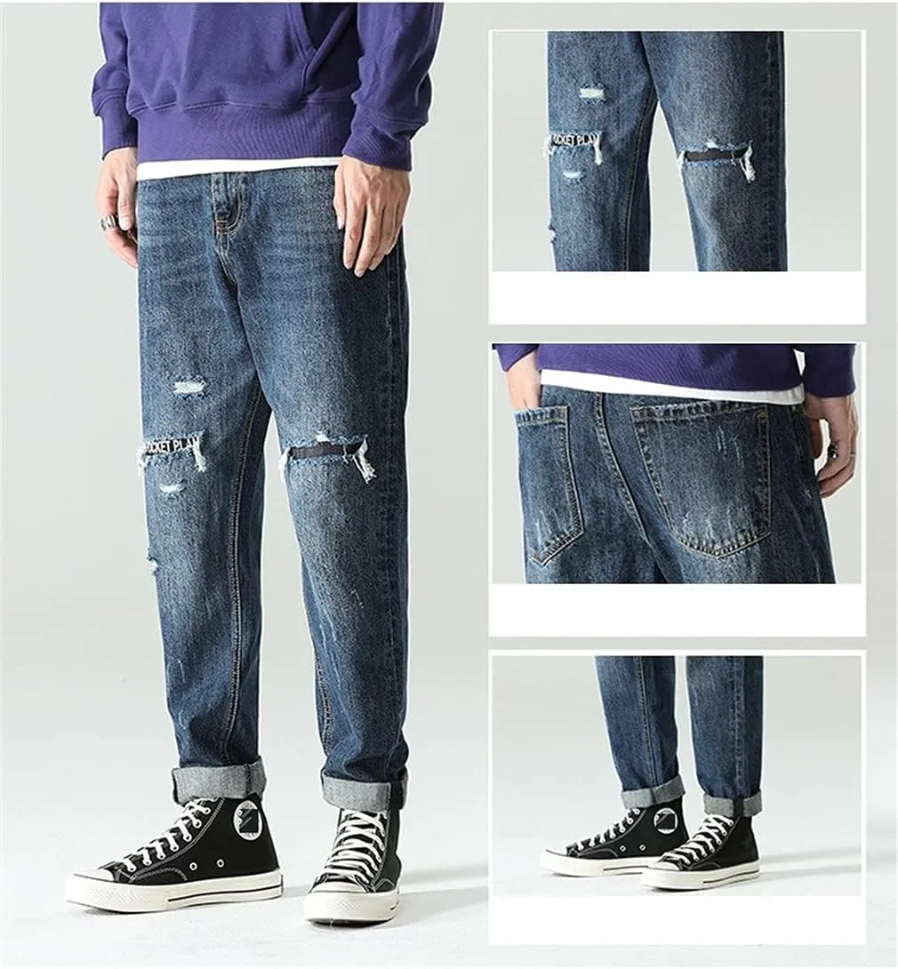 Mens Hardwearing Comfortable Trousers Ripped Jeans Harem Pants