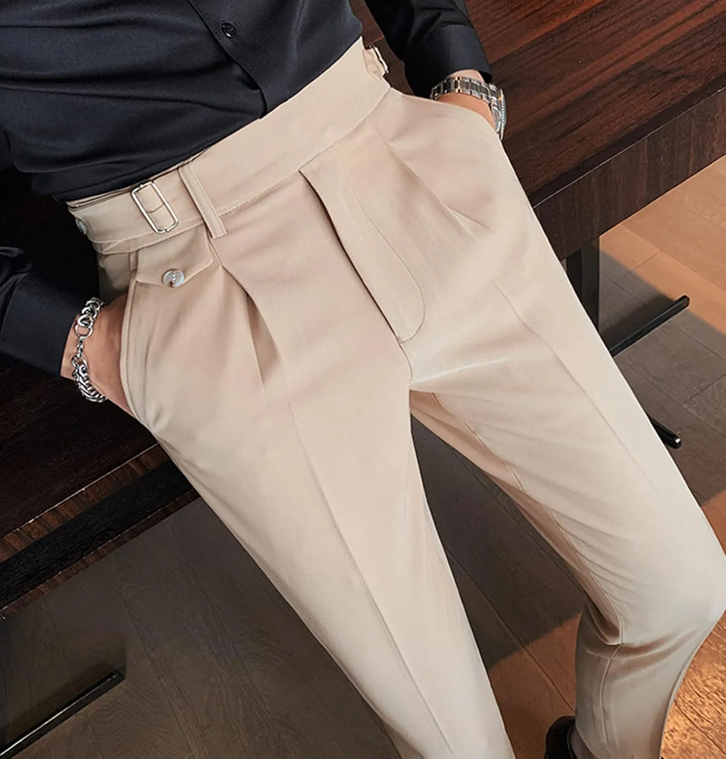 Men'S Modern Wrinkle Resistant Chino Pants Slim Fit Flat Front Traveler Pant Skinny Fit Business Dress Pants