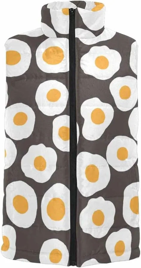 Mens Puffer Vest Breakfast Eggs Pattern Men's Cotton Blend Warm Vest Coat Jacket Loose Sleeveless Slim Warm Outwear