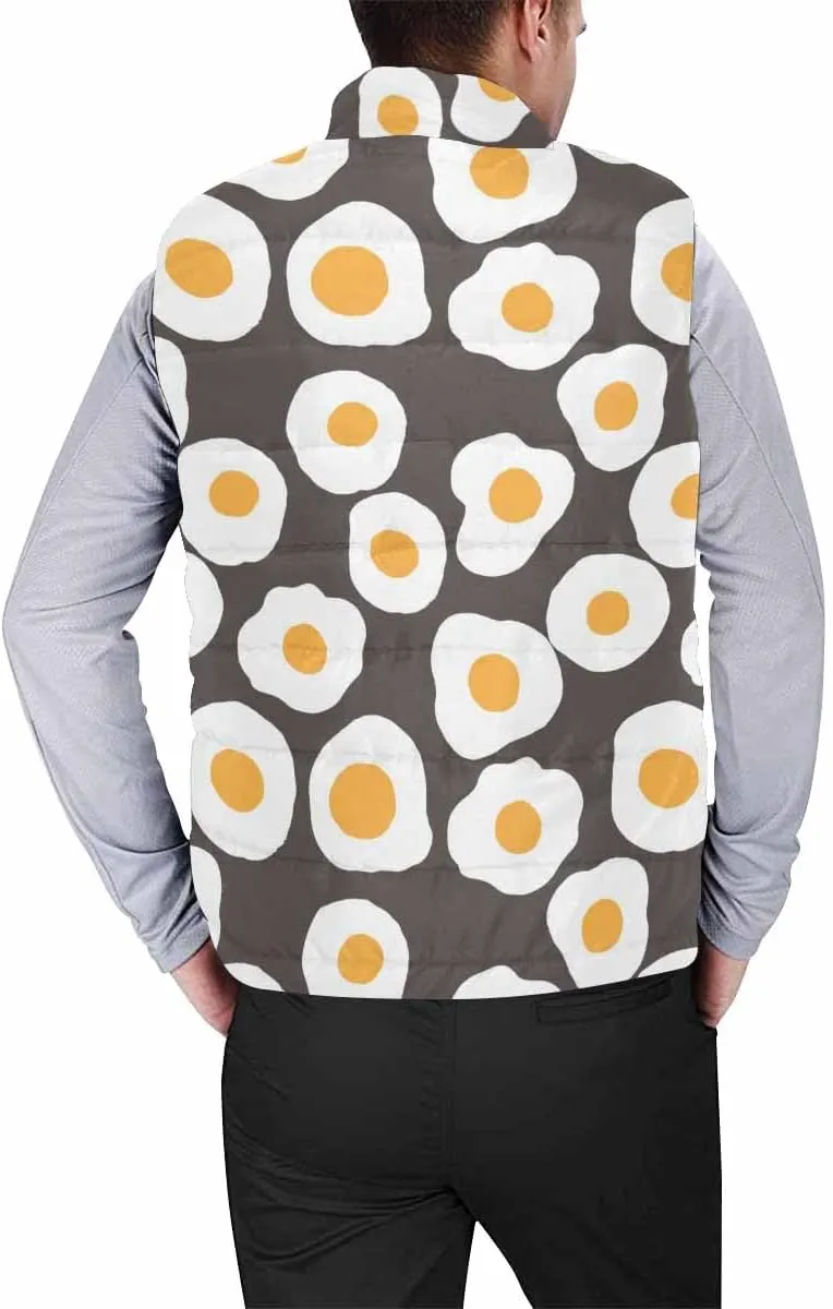 Mens Puffer Vest Breakfast Eggs Pattern Men's Cotton Blend Warm Vest Coat Jacket Loose Sleeveless Slim Warm Outwear