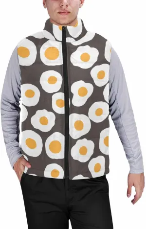 Mens Puffer Vest Breakfast Eggs Pattern Men's Cotton Blend Warm Vest Coat Jacket Loose Sleeveless Slim Warm Outwear