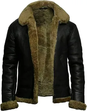 Mens Raf Bomber Jacket Winter B3 WW2 Aviator Fighter Pilots Real Cow Leather - Fur Shearling Jackets for Men