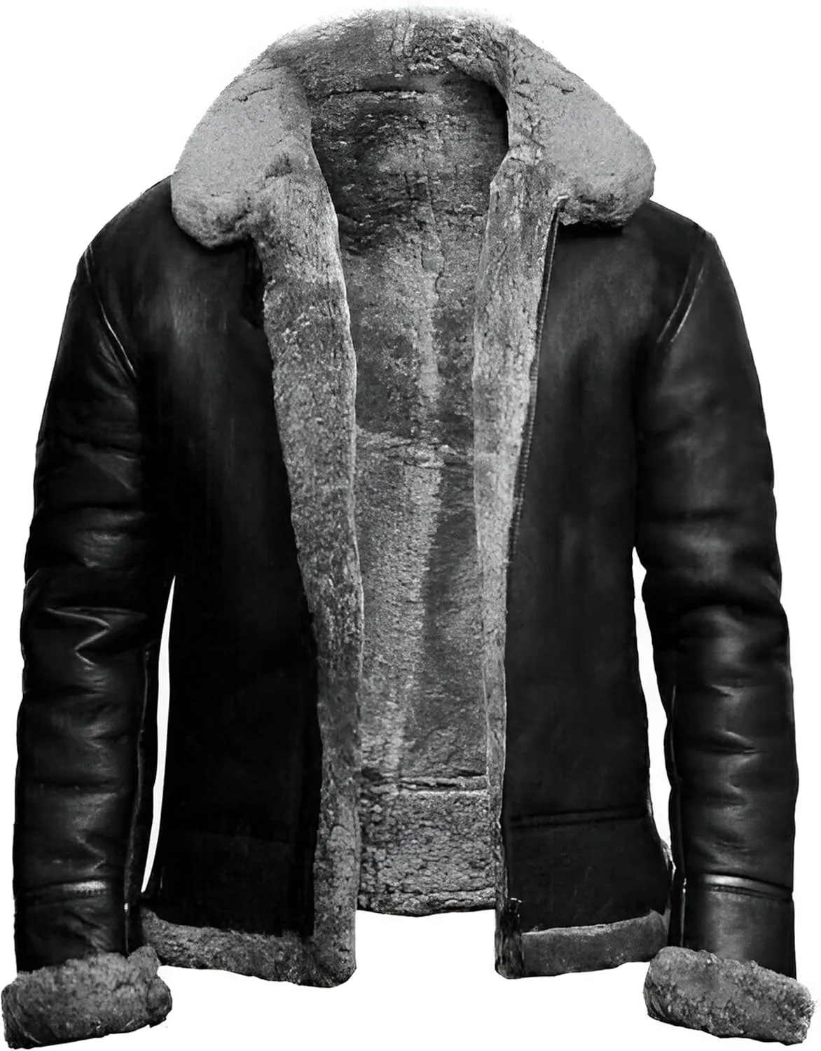 Mens Raf Bomber Jacket Winter B3 WW2 Aviator Fighter Pilots Real Cow Leather - Fur Shearling Jackets for Men