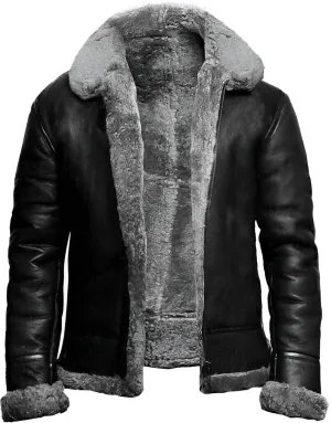 Mens Raf Bomber Jacket Winter B3 WW2 Aviator Fighter Pilots Real Cow Leather - Fur Shearling Jackets for Men