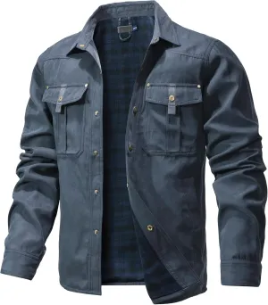 Men's Shirt Jacket Shacket with Flannel Lined Casual Snap Button Overshirt Western Cowboy Jackets Fall Clothing