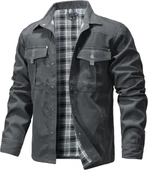 Men's Shirt Jacket Shacket with Flannel Lined Casual Snap Button Overshirt Western Cowboy Jackets Fall Clothing