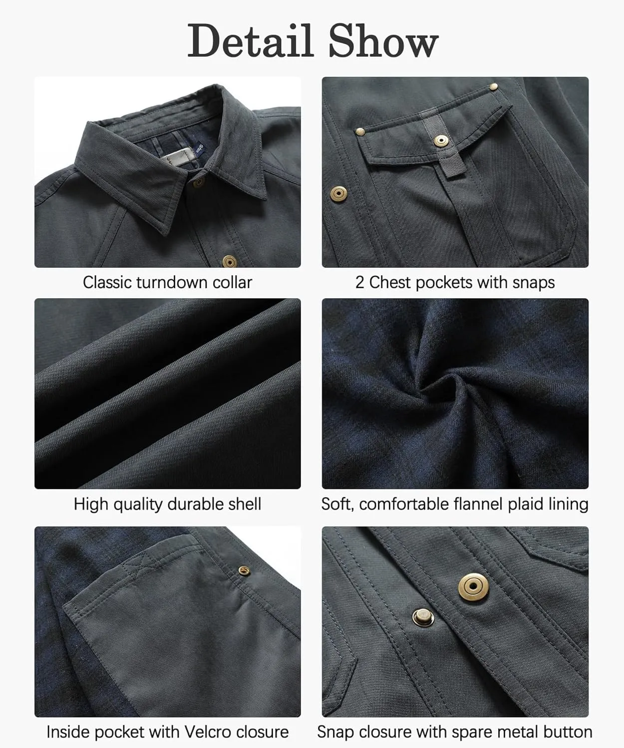 Men's Shirt Jacket Shacket with Flannel Lined Casual Snap Button Overshirt Western Cowboy Jackets Fall Clothing