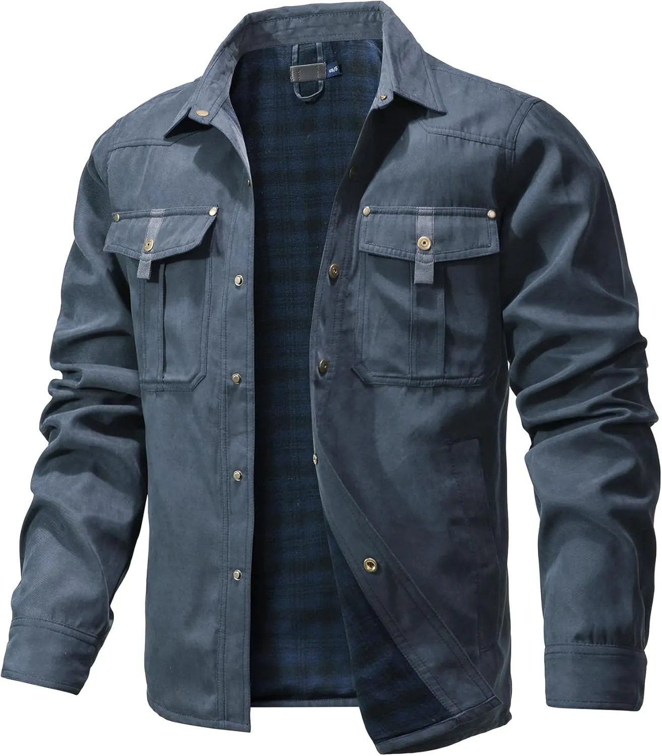 Men's Shirt Jacket Shacket with Flannel Lined Casual Snap Button Overshirt Western Cowboy Jackets Fall Clothing