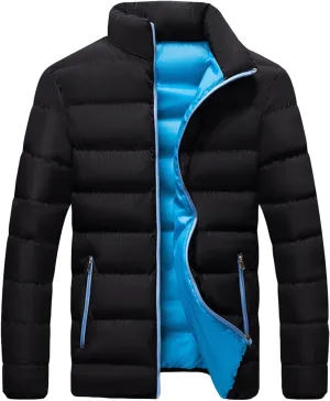 Men's Slim Fit Winter Jacket Winter Warm Zipper Stand Collar Jacket Male Thicken Parka Quilted Cotton-Padded Coats