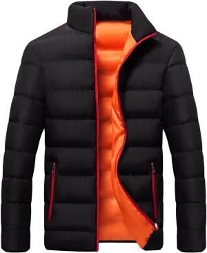 Men's Slim Fit Winter Jacket Winter Warm Zipper Stand Collar Jacket Male Thicken Parka Quilted Cotton-Padded Coats